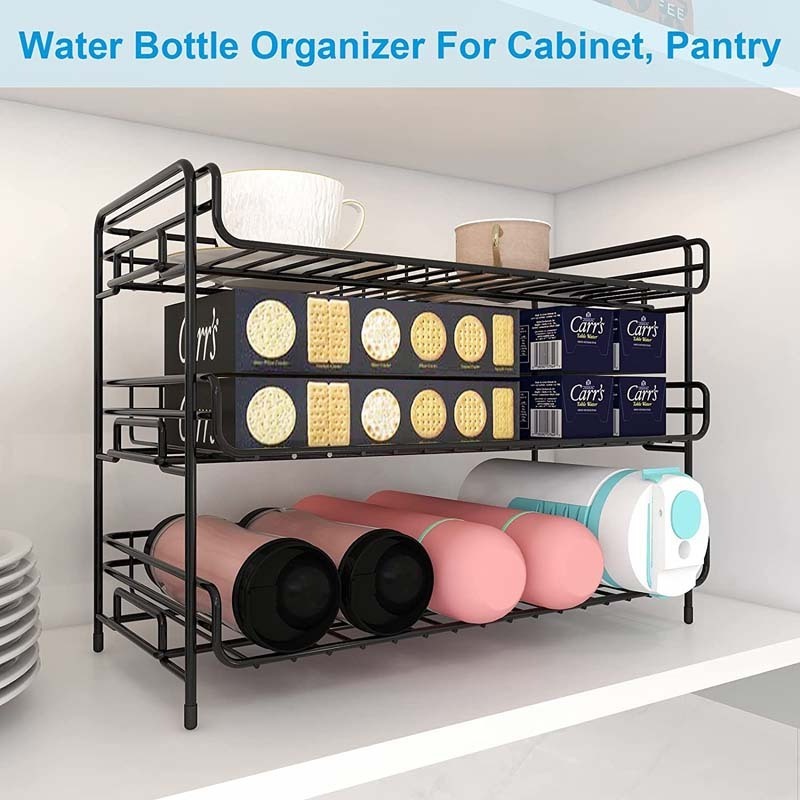 3-Tier Water Bottle Holder Stackable Water Bottle Storage Rack for Cabinet Kitchen Countertop Shelf