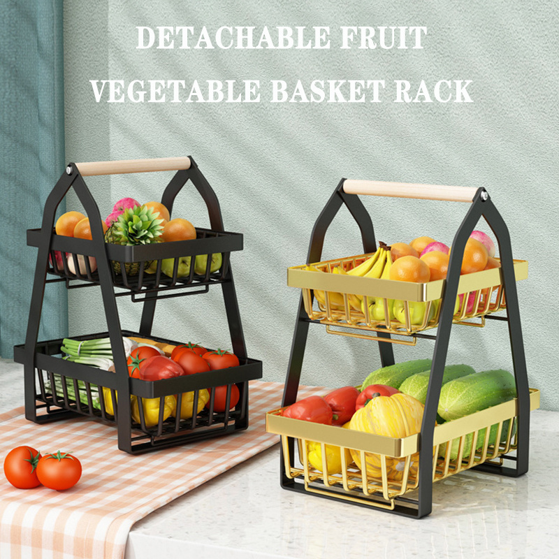 High Quality  Home Kitchen Storage Metal Food snacks Shelf Two Layers Fruit Rack Vegetable Storage Basket