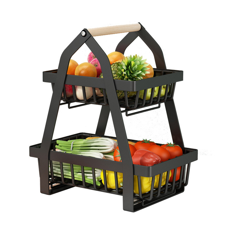 High Quality  Home Kitchen Storage Metal Food snacks Shelf Two Layers Fruit Rack Vegetable Storage Basket