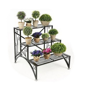 3 Tier Stair Style Black Metal Plant Stand Patio Iron Plant Rack Outdoor/Indoor Garden Shelf for Large Flower Pot Display Rack