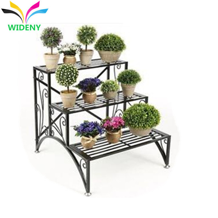 3 Tier Stair Style Black Metal Plant Stand Patio Iron Plant Rack Outdoor/Indoor Garden Shelf for Large Flower Pot Display Rack