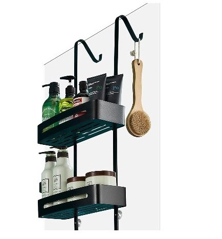 Shower rack Hanging black shower rack bathroom bathtub storage rack with hook and basket