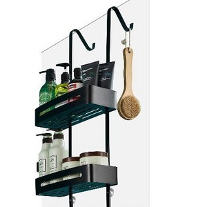 Shower rack Hanging black shower rack bathroom bathtub storage rack with hook and basket