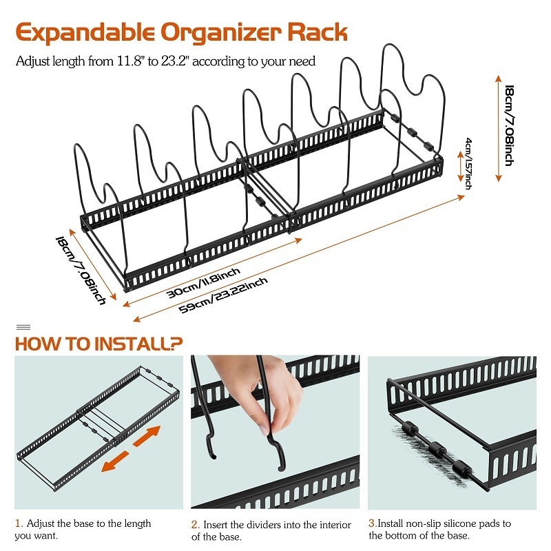 Expandable Pot Rack Adjustable Pot Lid Organizer Holders Pot Rack for Cabinet Kitchen Storage