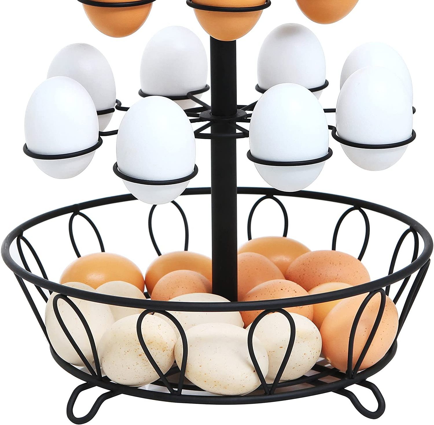 Egg Basket 14 Holder And 2 Tier Holder Iron Wrought Frame Black Colour Powder Coated Home And Kitchen Storage Shelving Units