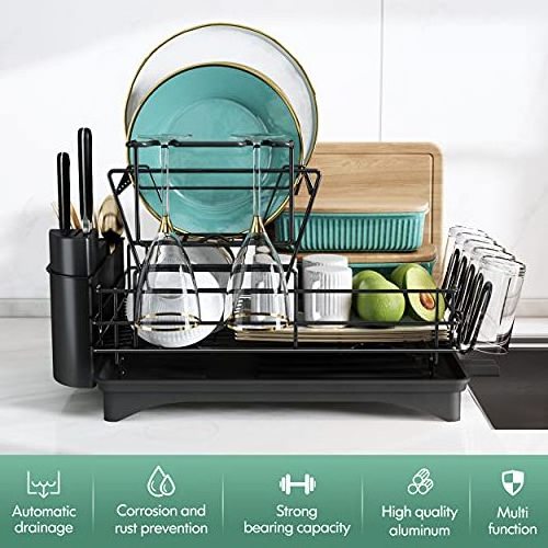 Rust Proof Foldable Dish Drying Rack 2 Tier Metal Dish Drainer Rack Over The Sink Dish Rack for Kitchen