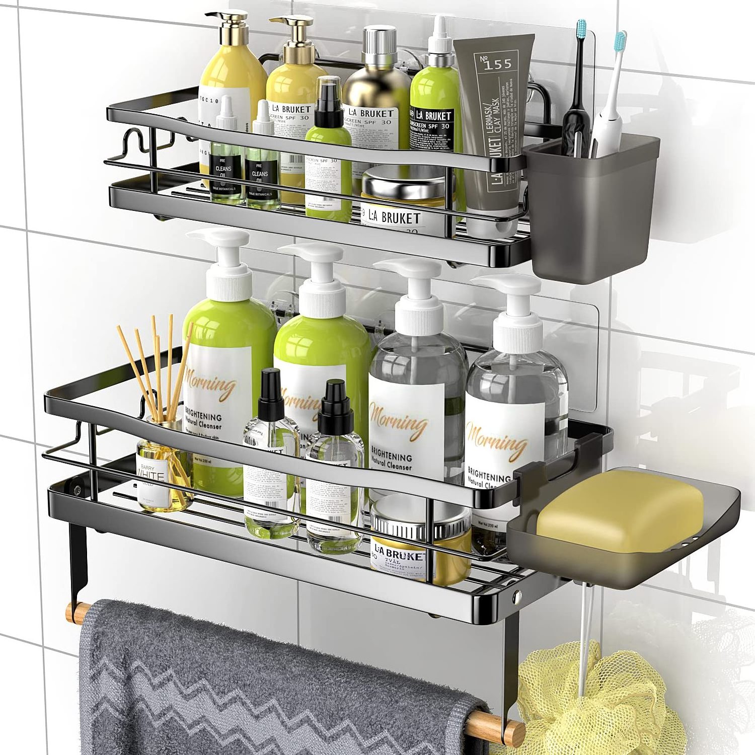 High quality Shower Caddy Shelf Organizer Rack Self Adhesive Black Bathroom Shelves