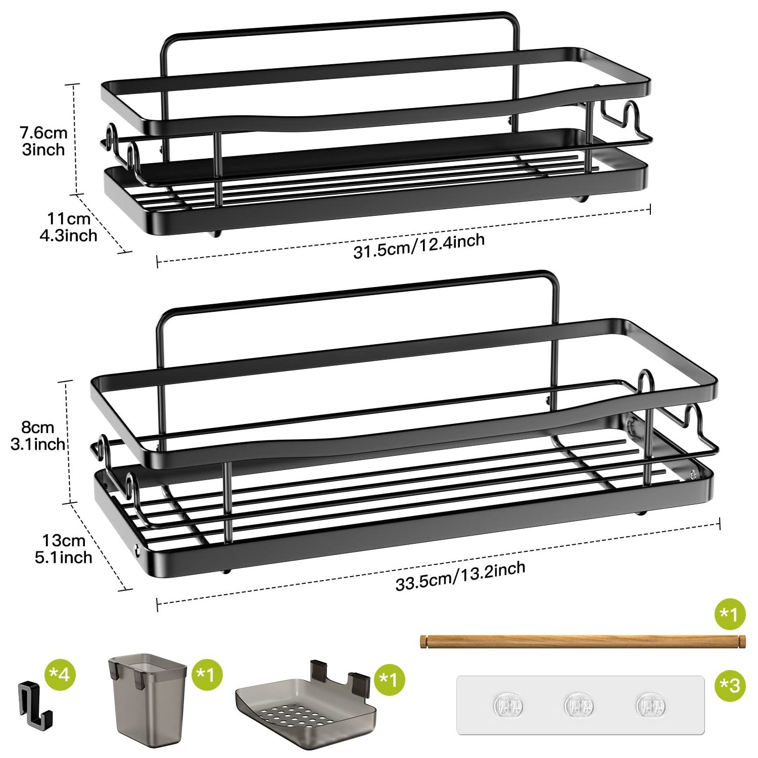 High quality Shower Caddy Shelf Organizer Rack Self Adhesive Black Bathroom Shelves