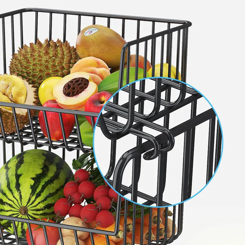 2 Tiers Baskets Kitchen Organizer rack Home Fruits vegetables Storage Rack Metal Rolling Trolley Cart with 4 wheels