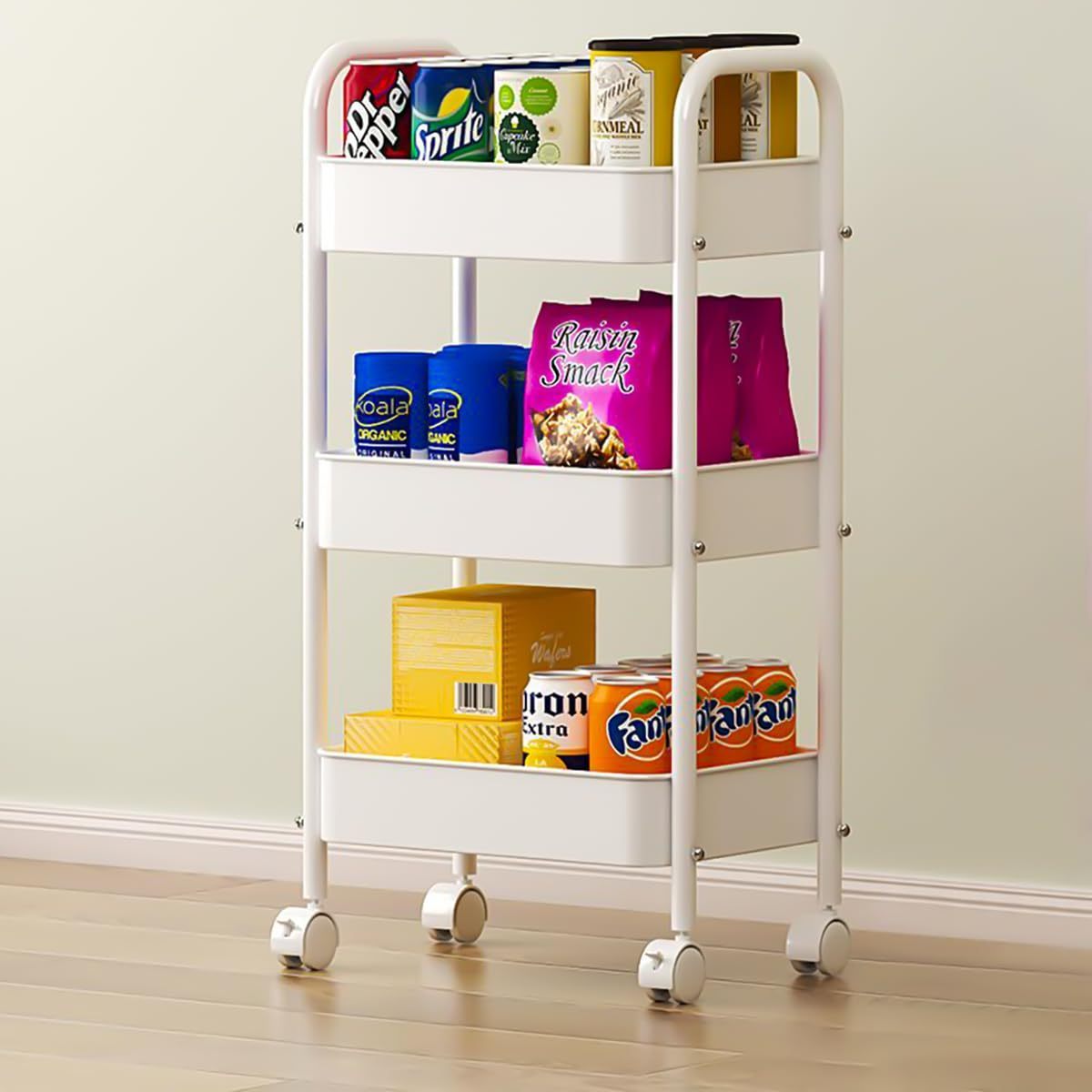 Multifunctional Storage Shelves 3-Tier Heavy Duty Metal Rolling Cart with wheel for Kitchen Office Bathroom Laundry Room