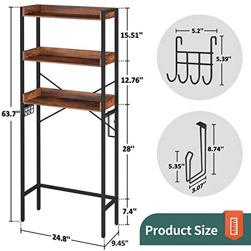 3 Tier Bathroom Toilet Shelf Bathroom Organizer Over Toilet Storage Rack Space Saver Above Toilet Shelves with Hooks