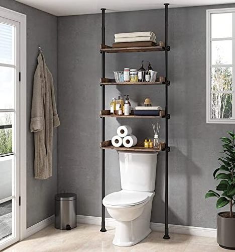 4-Tier Adjustable Wood Shelves Over The Toilet Storage Bathroom Organizer for Small Rooms Narrow Cabinet