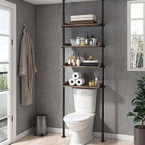 4-Tier Adjustable Wood Shelves Over The Toilet Storage Bathroom Organizer for Small Rooms Narrow Cabinet