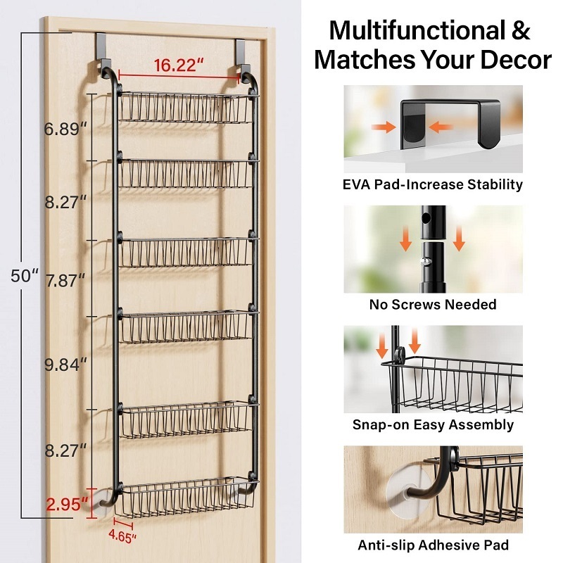 6-Tier Over the Door Pantry Organizer Heavy Duty Metal Over the Door Organizer Pantry Door Organizer