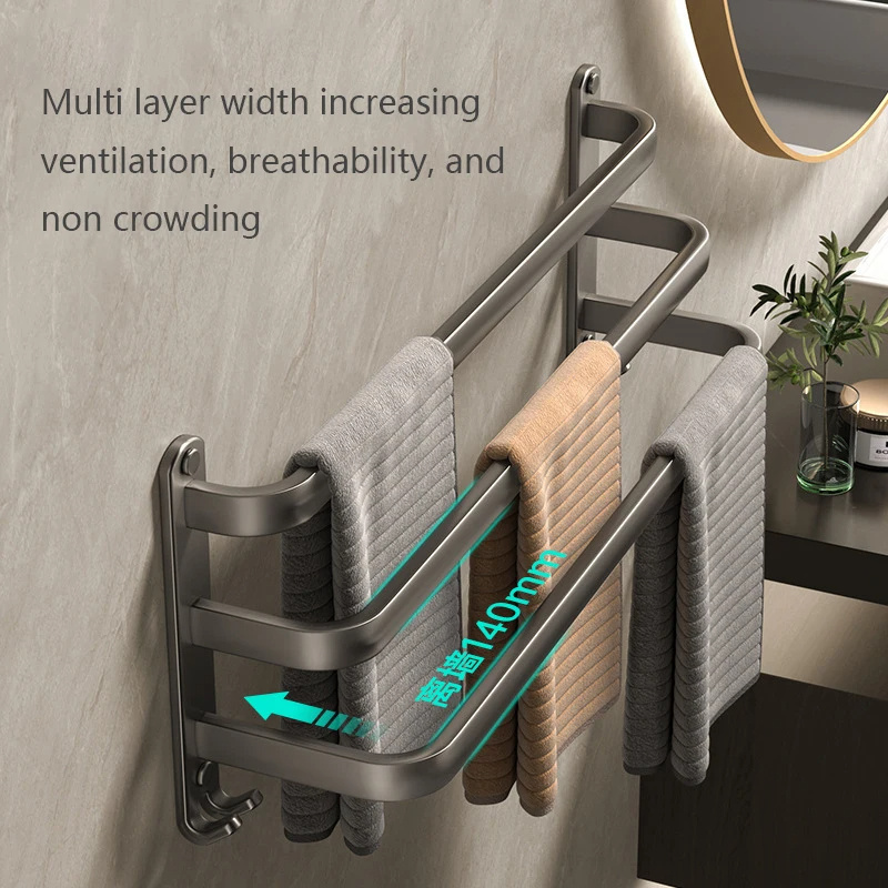 50cm Towel Rack Bathroom Holder No Punching Heated Towel Rack Aluminium Wall Mount Holder Bathroom Basket Towel Rack