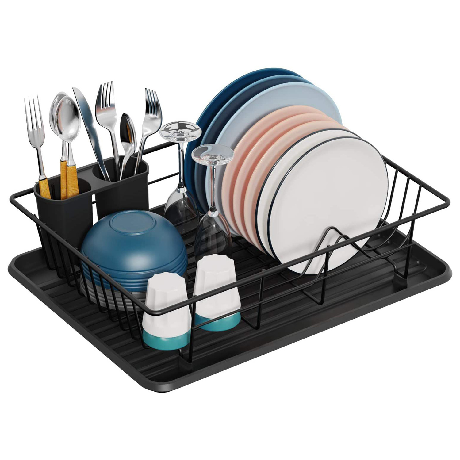 Kitchen Draining Dish Drying Rack Dish Rack With Black Drain Board Wide Tableware Rack