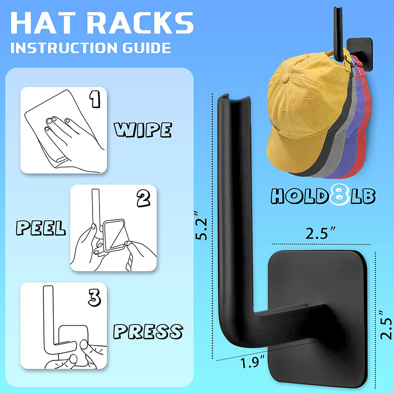 No Drilling Hat Holder Storage Organizer Hat Rack Adhesive Hat Hooks for Wall