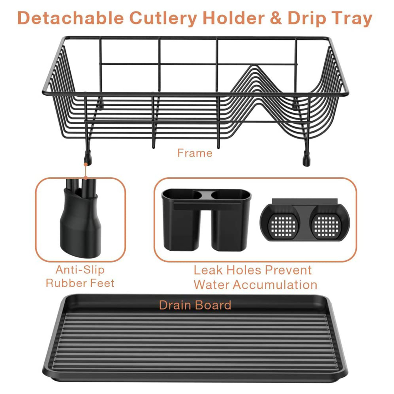 Kitchen Draining Dish Drying Rack Dish Rack With Black Drain Board Wide Tableware Rack