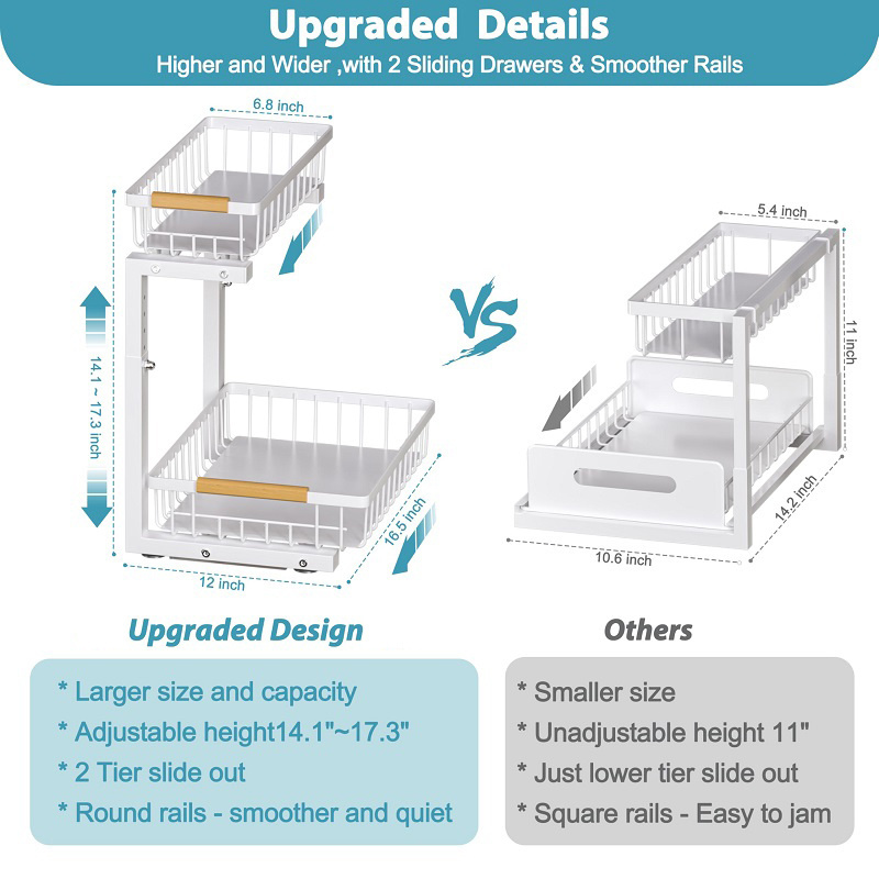 2 Tier Metal Spice Kitchen Rack Pull Out Sliding Shelf Bathroom Under Sink Organizer Cabinet Storage Drawer