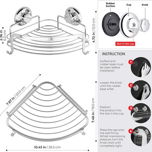 Corner Shower Caddy with Suction Cup Shower Shelf with Hooks  Wall Mounted Shower Basket for Bathroom