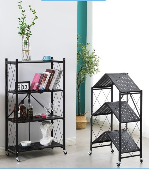 3/4/5 Metal Kitchen Oven Foldable Storage Shelf Unit Heavy Duty Collapsible Kitchen Organizer Shelves