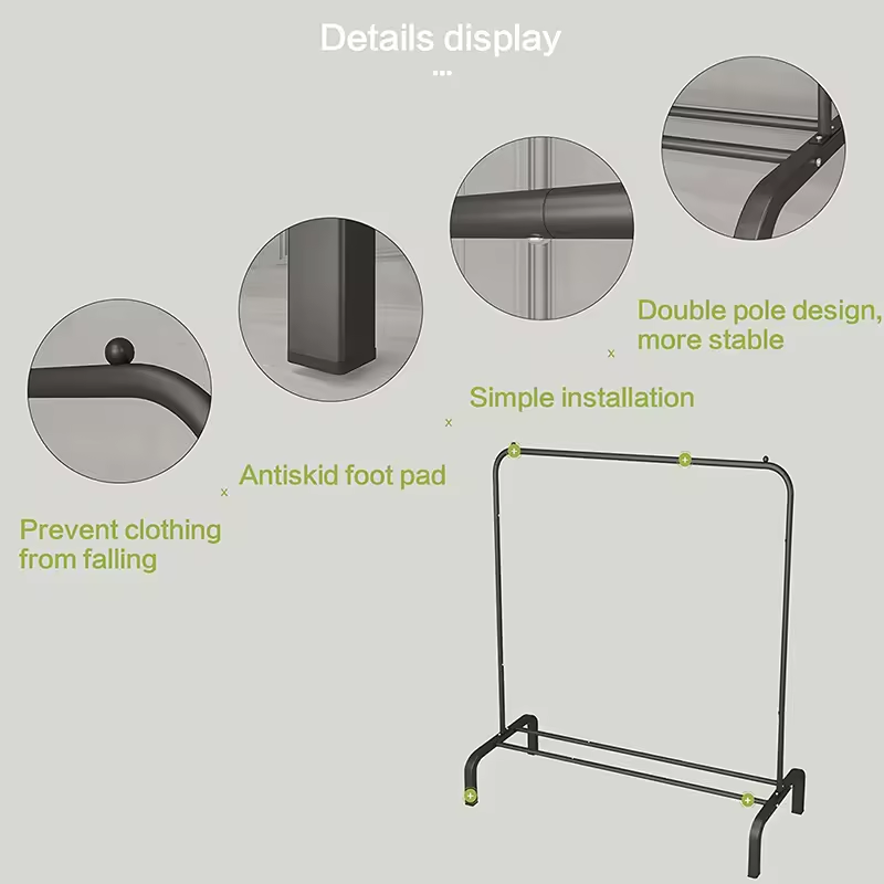 Bedroom Portable Floor Standing Metal Hanging Clothes Rack