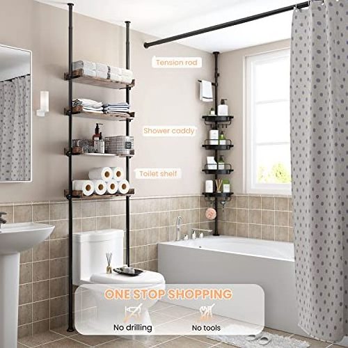 4-Tier Adjustable Wood Shelves Over The Toilet Storage Bathroom Organizer for Small Rooms Narrow Cabinet