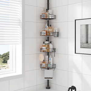 Good Selling 4 Tier Adjustable Telescopic Bathroom Wall Mounted Black Stainless Corner Shelf Shower Caddy