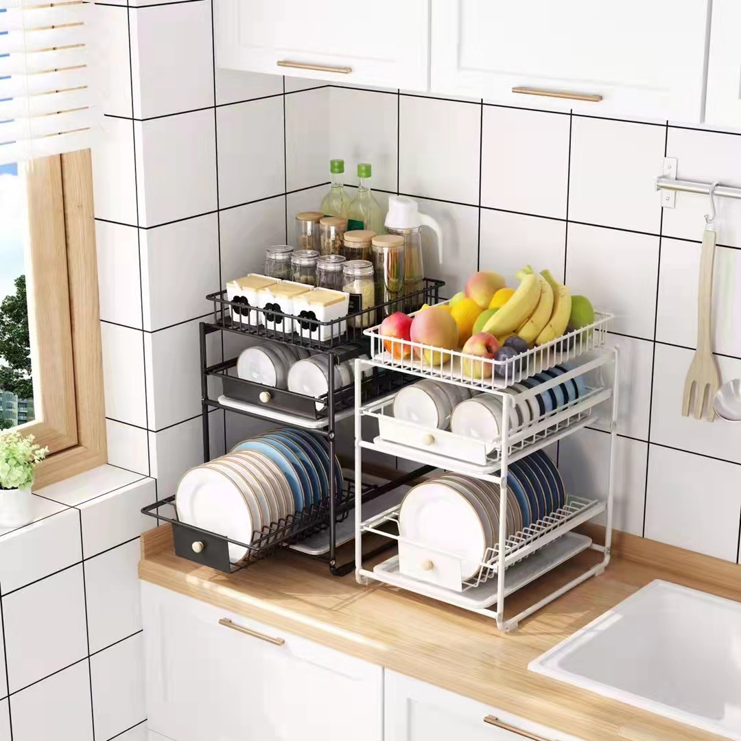 Folding Storage Shelf 2 Tiers Storage Holders Under Sink Rack