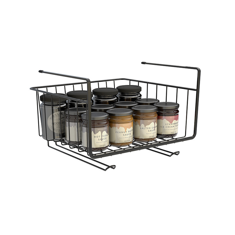 Home Kitchen Bathroom Under Shelf Cabinet Organizer,Metal Wire Under Shelf Spice Rack Storage Basket with Hook