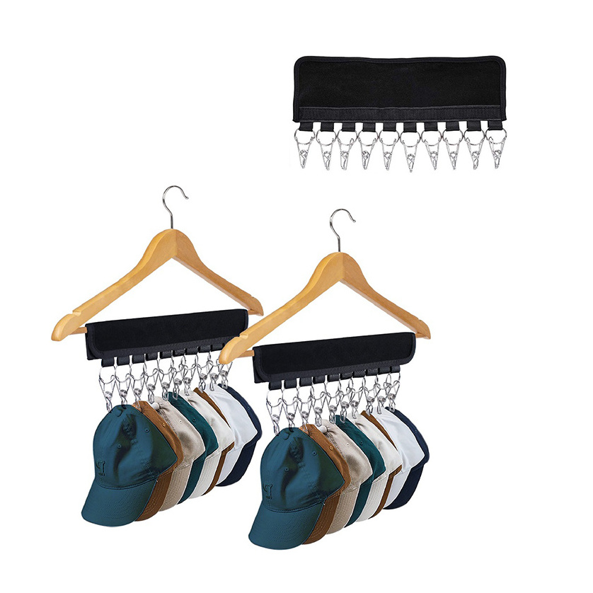 Foldable Hat Towel Hanger Hanging Rack Magic Binding Cap Hangers With Stainless Steel Clips Wardrobe Clothing Organizer