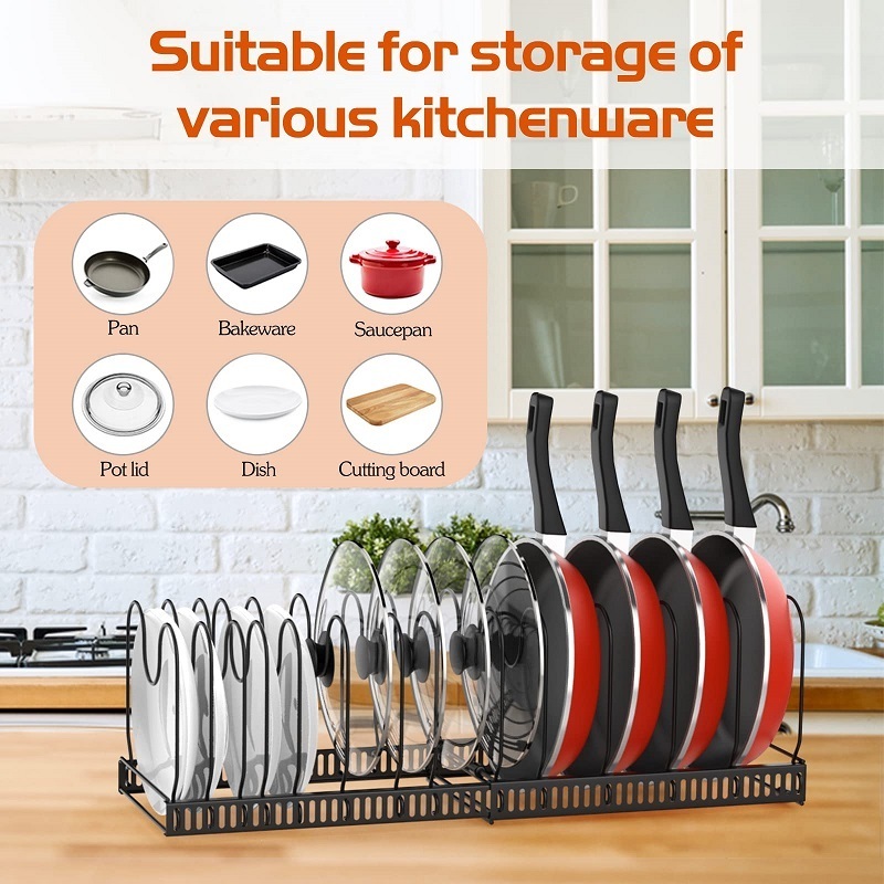 Expandable Pot Rack Adjustable Pot Lid Organizer Holders Pot Rack for Cabinet Kitchen Storage