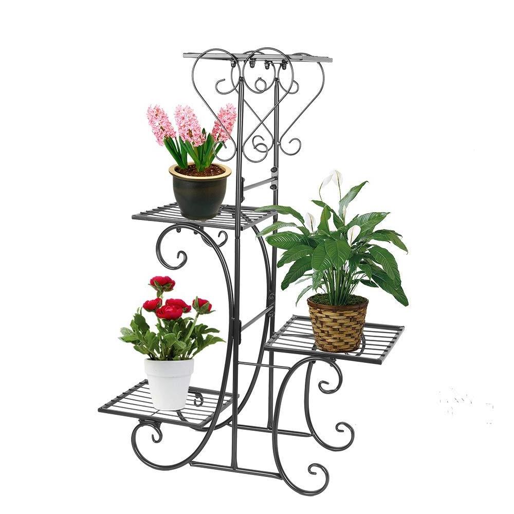 Wholesale Home Garden 4 Tiers Standing Black Powder Coated Iron Flower Rack Metal Flower Stand for Plant