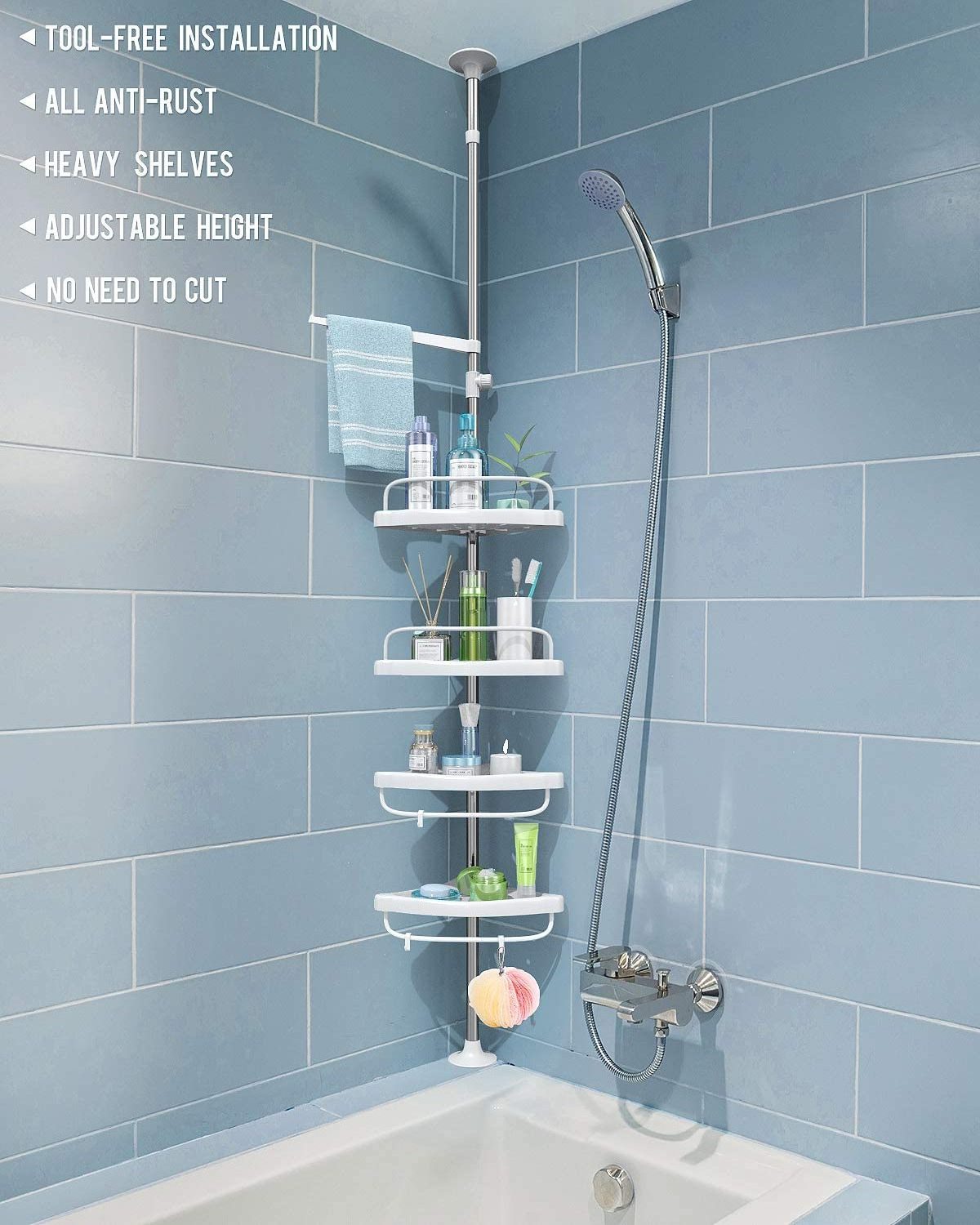 Toilet Corner Shelf Storage Rack Bathroom Stainless Steel Corner Rack Wall Mounted Shower Caddy Organizer