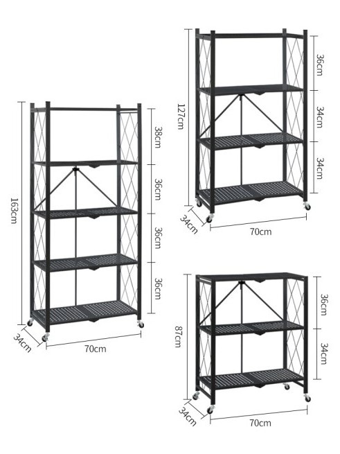 Hot selling 4- layer Household Metal Kitchen Storage Shelves Folding Storage Organizer Rack Shelf With Wheel