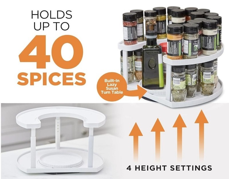 2-Tier Lazy Susan Design Spice Spinner Rack Holds 40 Spice Jars Seasoning Spinning Organizer Spice Shelf