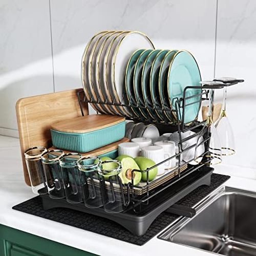 Rust Proof Foldable Dish Drying Rack 2 Tier Metal Dish Drainer Rack Over The Sink Dish Rack for Kitchen