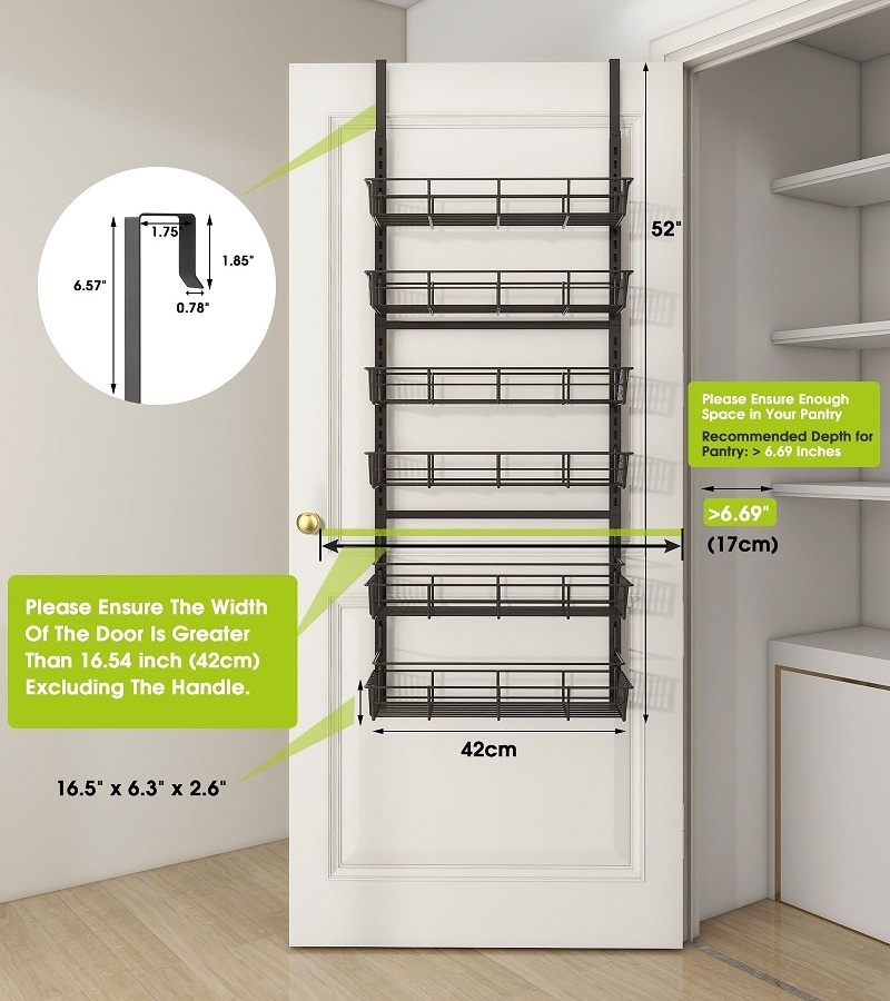 6 Tier Adjustable Over The Door Pantry Organizer Metal Door Hanging Spice Rack for Kitchen