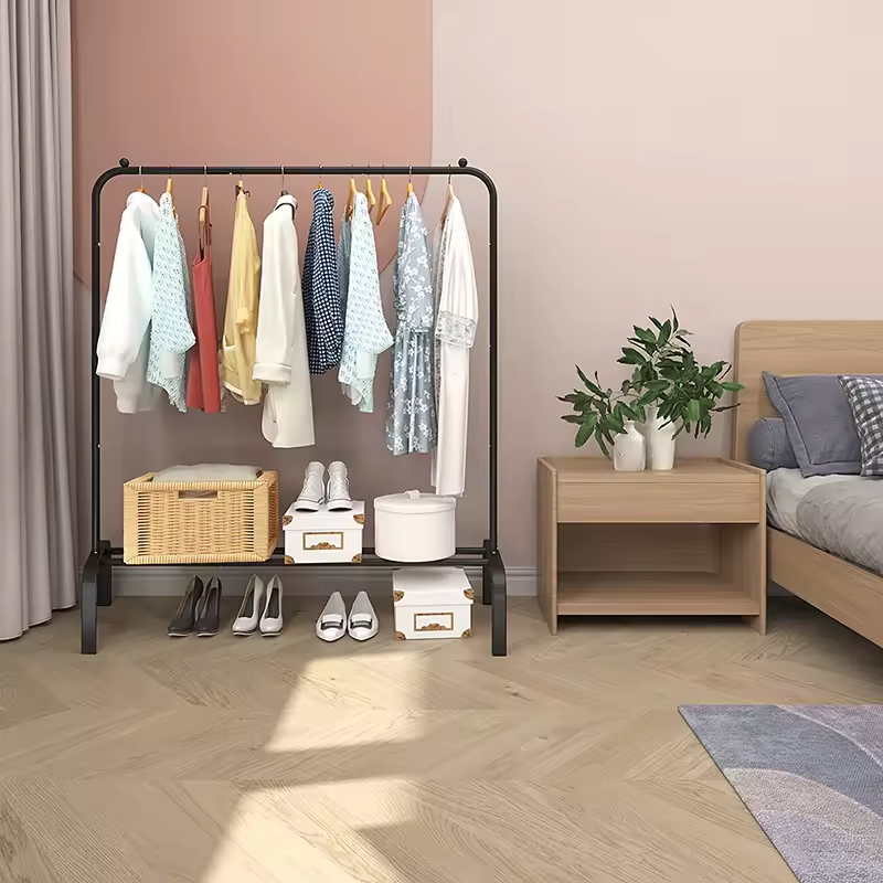 Bedroom Portable Floor Standing Metal Hanging Clothes Rack