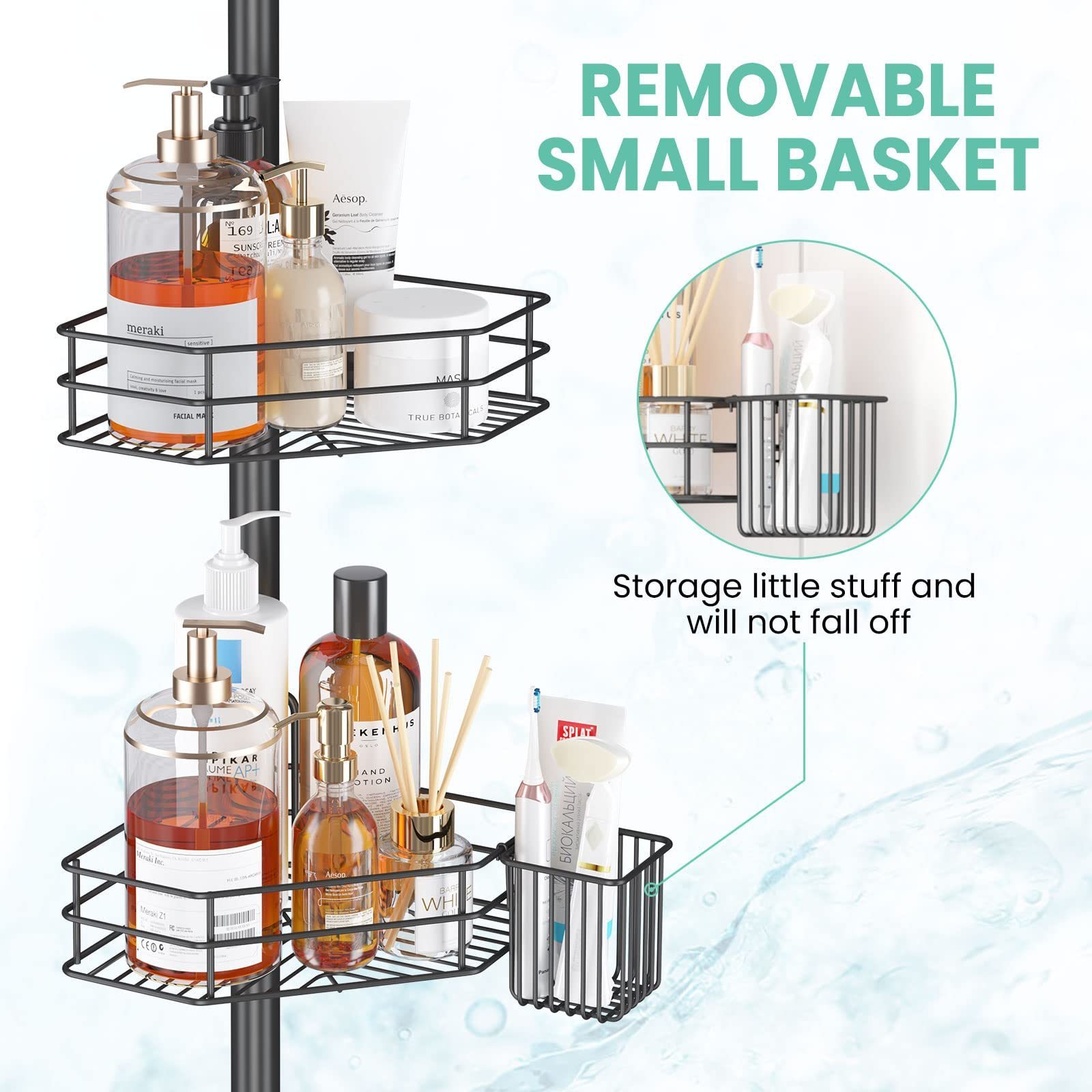 Good Selling 4 Tier Adjustable Telescopic Bathroom Wall Mounted Black Stainless Corner Shelf Shower Caddy