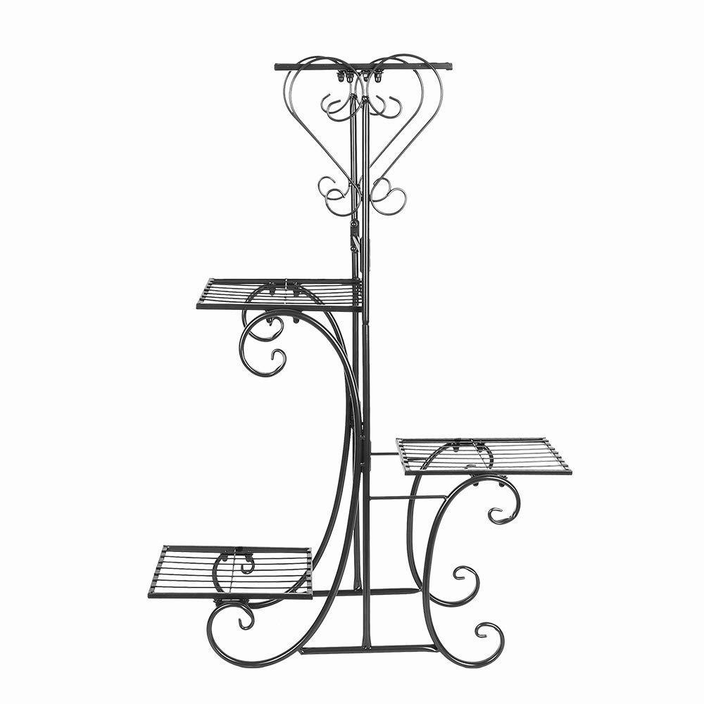 Wholesale Home Garden 4 Tiers Standing Black Powder Coated Iron Flower Rack Metal Flower Stand for Plant