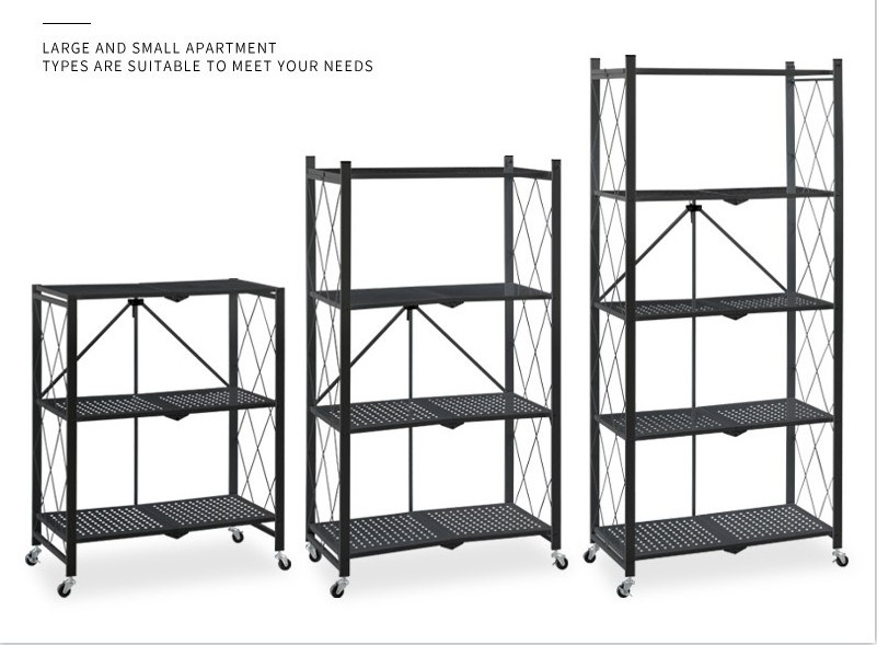 3/4/5 Metal Kitchen Oven Foldable Storage Shelf Unit Heavy Duty Collapsible Kitchen Organizer Shelves