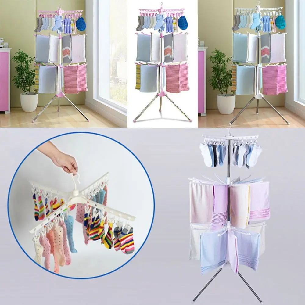 Space Saving Laundry Freestanding Towel Rack Collapsible Laundry Hanger 3 Tier Folding Cloth Drying Rack