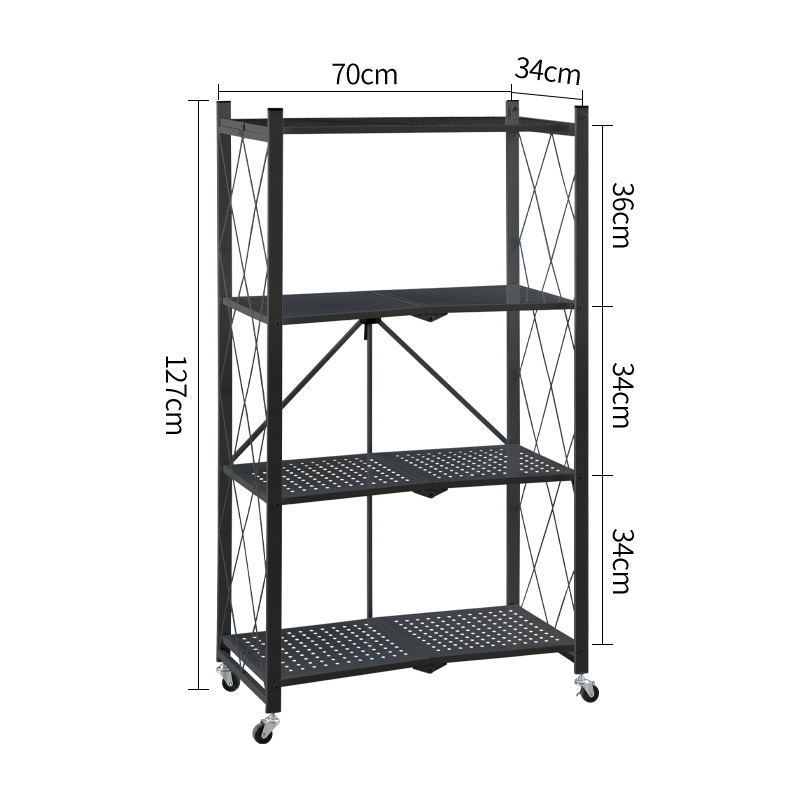 Hot selling 4- layer Household Metal Kitchen Storage Shelves Folding Storage Organizer Rack Shelf With Wheel