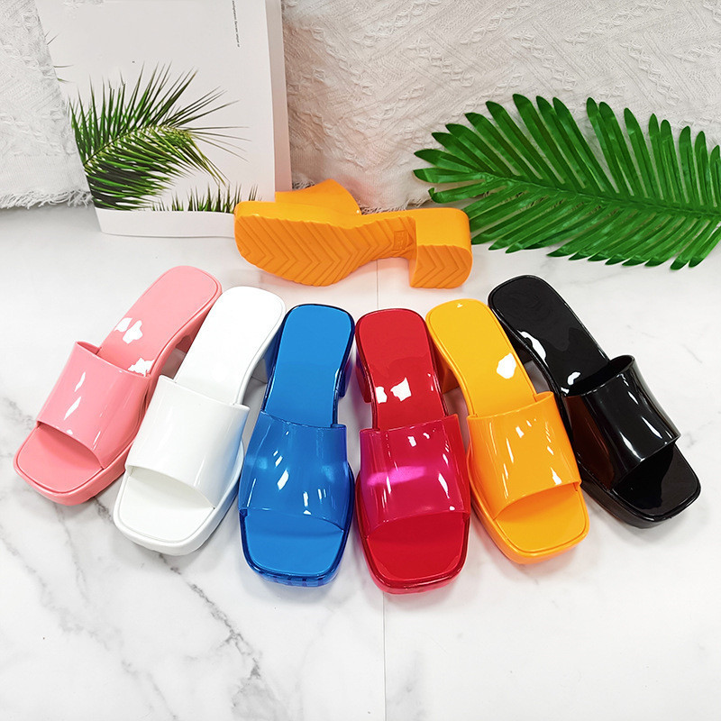 Manufacturer Designer Women Jelly Shoes Flat High Heel Open Toes Crystal Female  Ladies Footwear Pvc Jelly Slides Sandals