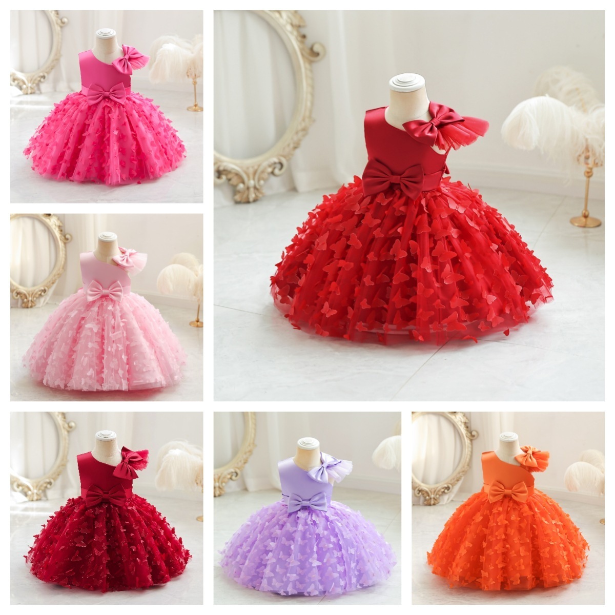 Evening Party Toddler Flower Wedding Dress Children Elegant Butterfly Mesh Princess Kids Birthday Dresses For Girls