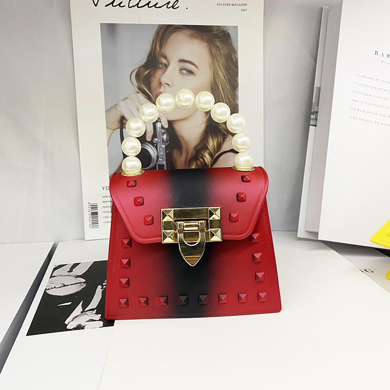 classic Korean square small Fashion Candy Color Pearl Bag Rivet Mini Jelly Bags Women Plastic PVC Handbag