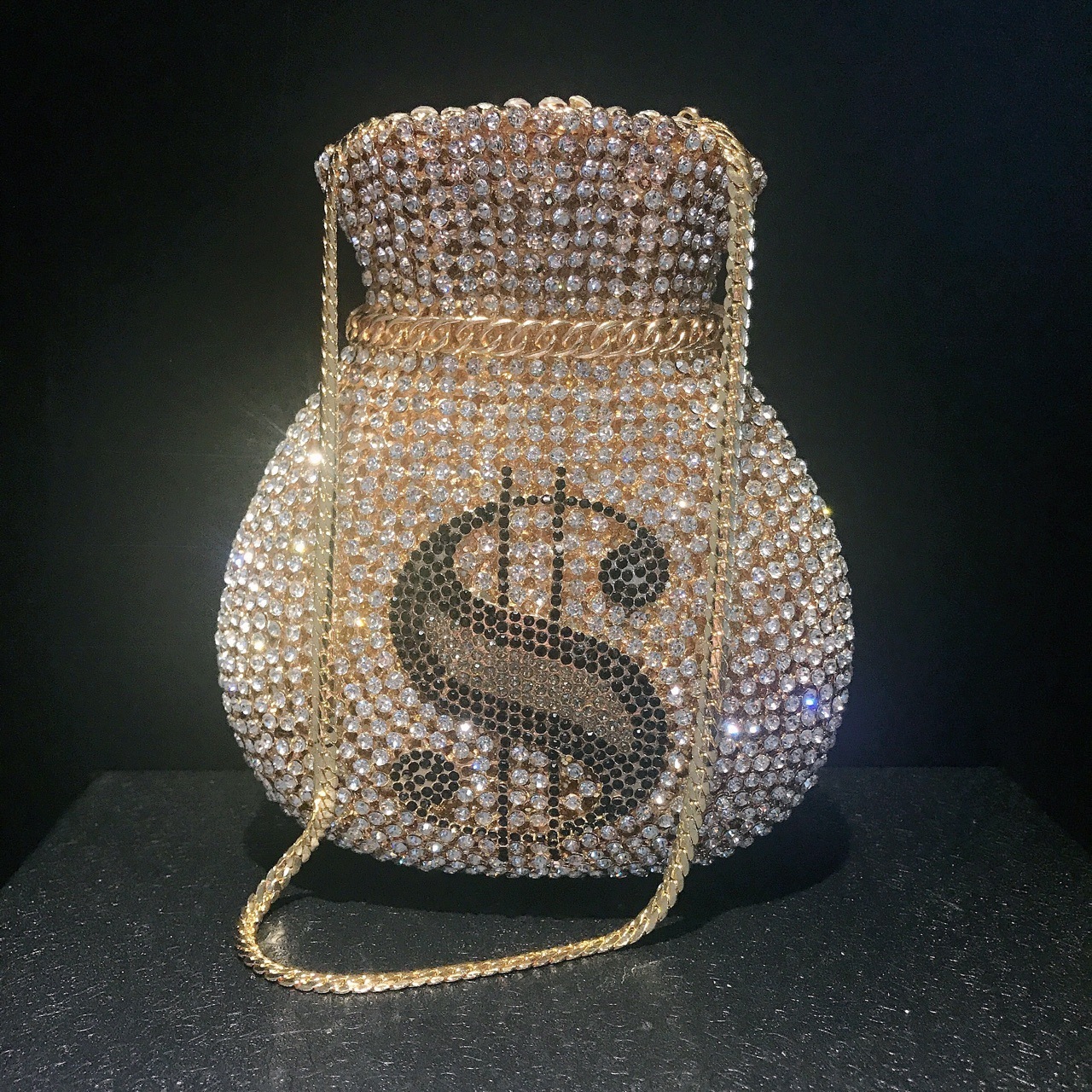 High Quality Luxury Dollar Sign Pouch Shine Rhinestone Handbags Bling Diamond Chain Party Money rhinestone purses Clutch Bag