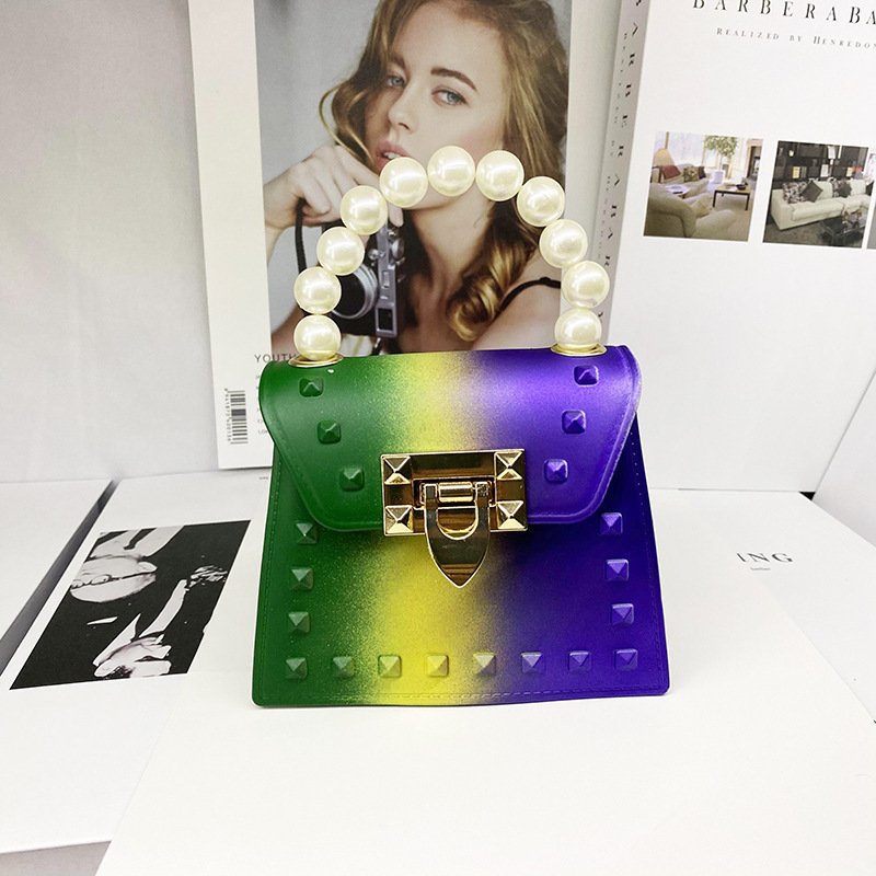 classic Korean square small Fashion Candy Color Pearl Bag Rivet Mini Jelly Bags Women Plastic PVC Handbag