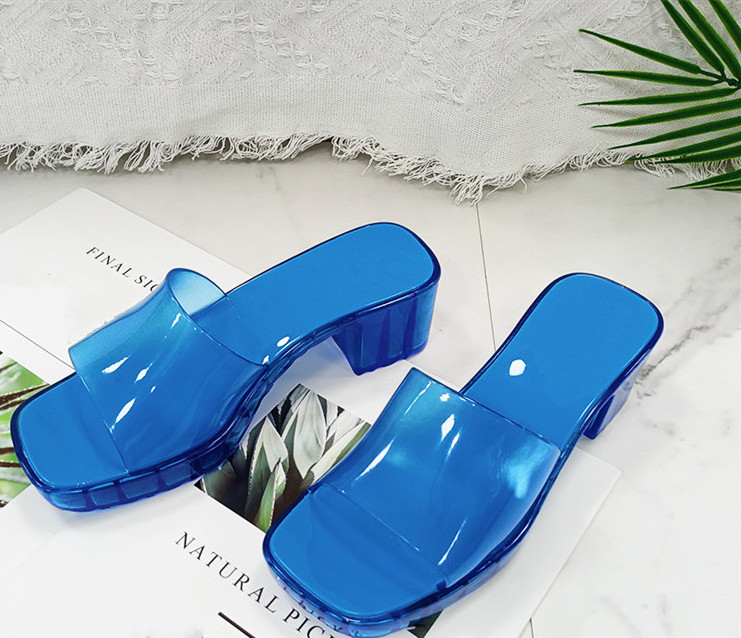 Manufacturer Designer Women Jelly Shoes Flat High Heel Open Toes Crystal Female  Ladies Footwear Pvc Jelly Slides Sandals